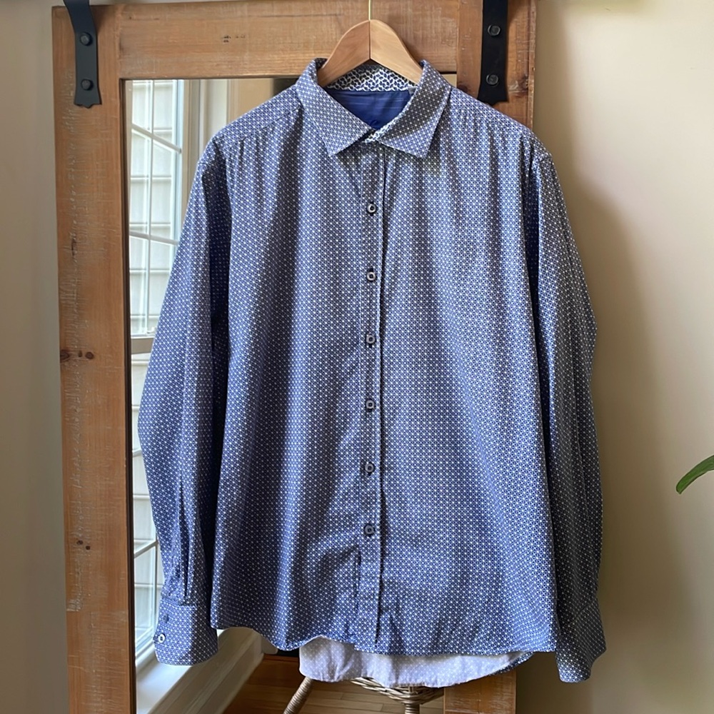 Robert Graham Blue Dotted Print Dress Shirt Size XL